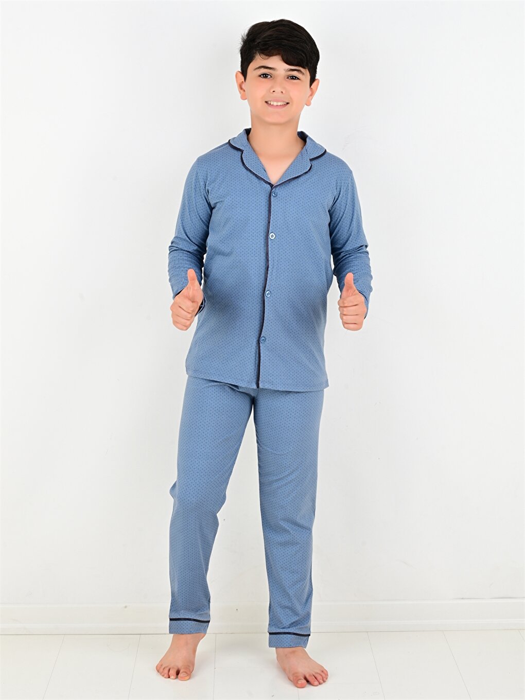 Shirt Collar Printed Long Sleeve Boys Pajama Set