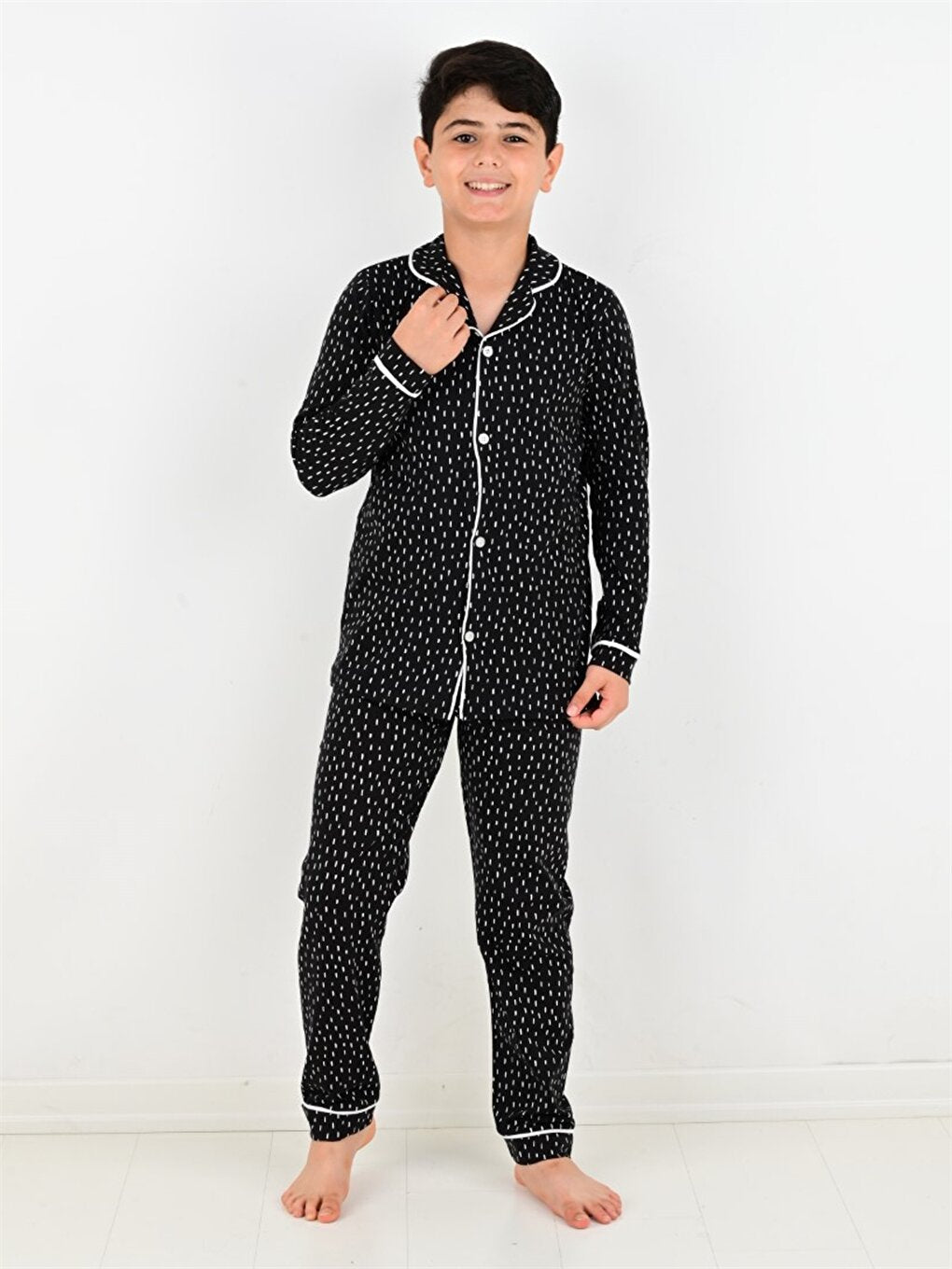 Shirt Collar Printed Long Sleeve Boys Pajama Set