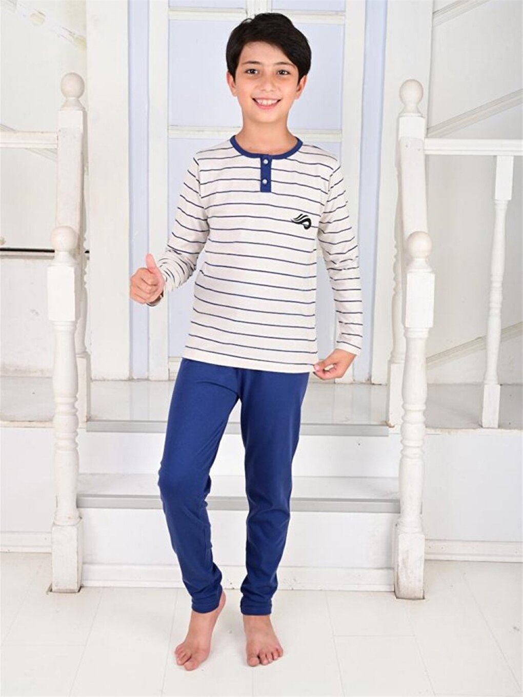 Crew Neck Printed Long Sleeve Boys' Pajama Set