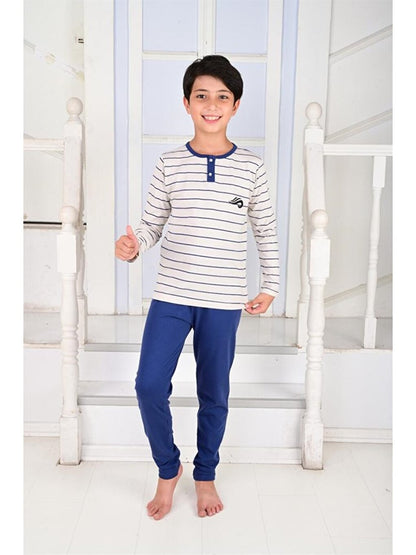 Crew Neck Printed Long Sleeve Boys' Pajama Set