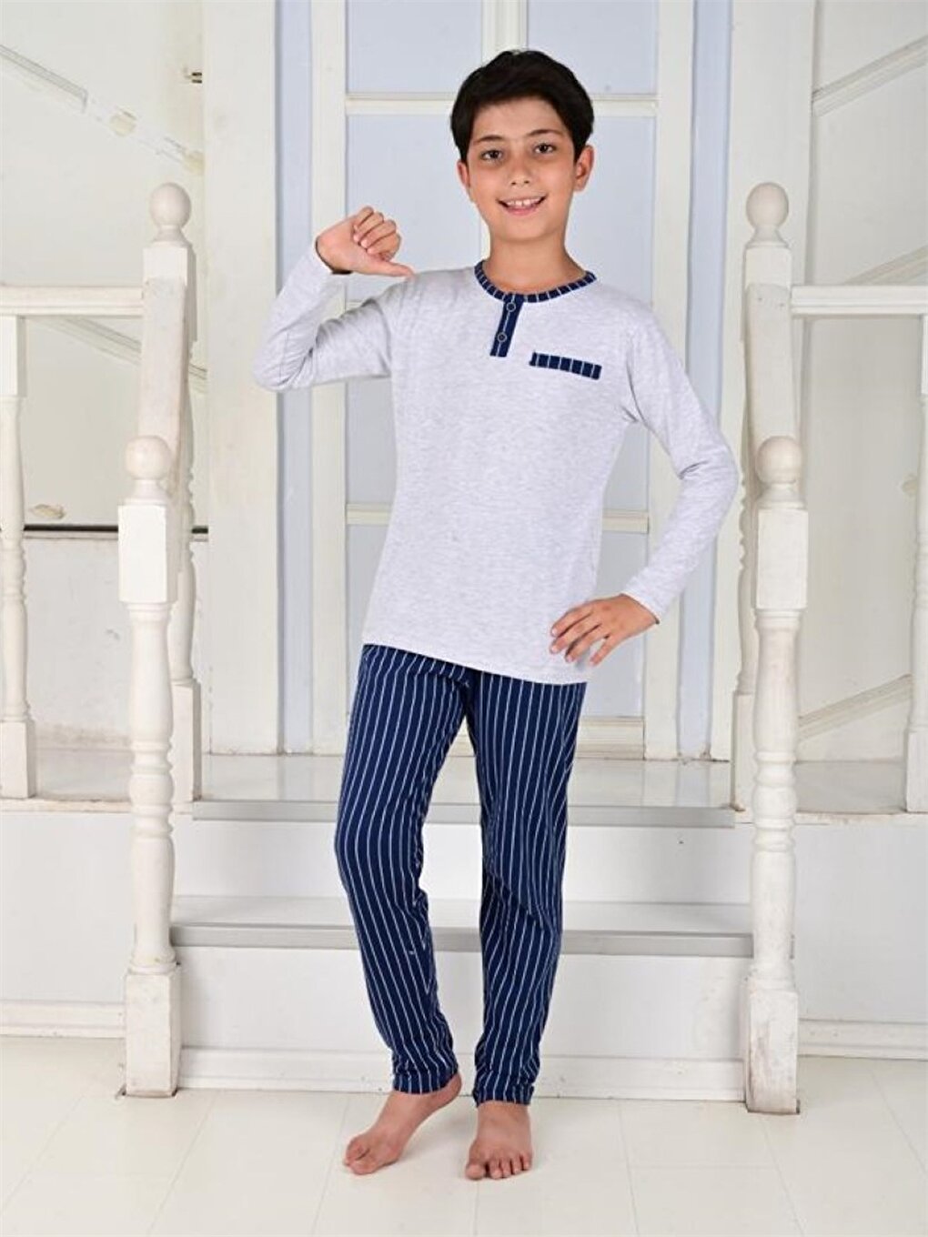 Crew Neck Printed Long Sleeve Boys' Pajama Set