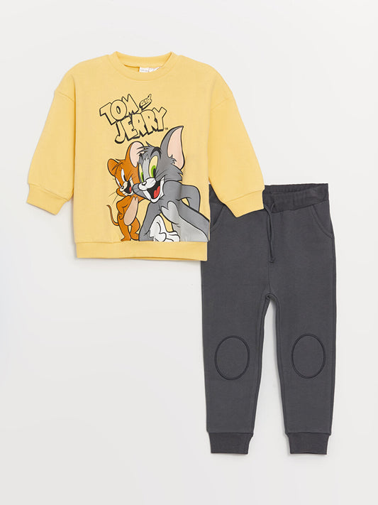 Crew Neck Tom &amp; Jerry Printed Baby Boy Sweatshirt and Sweatpants Set