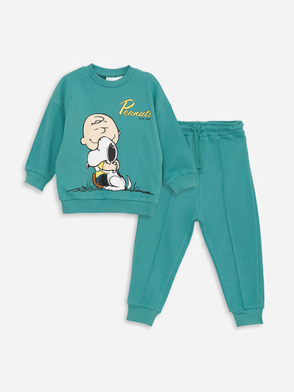 Crew Neck Long Sleeve Snoopy Printed Sweatshirt and Jogger Pants 2-Piece Set