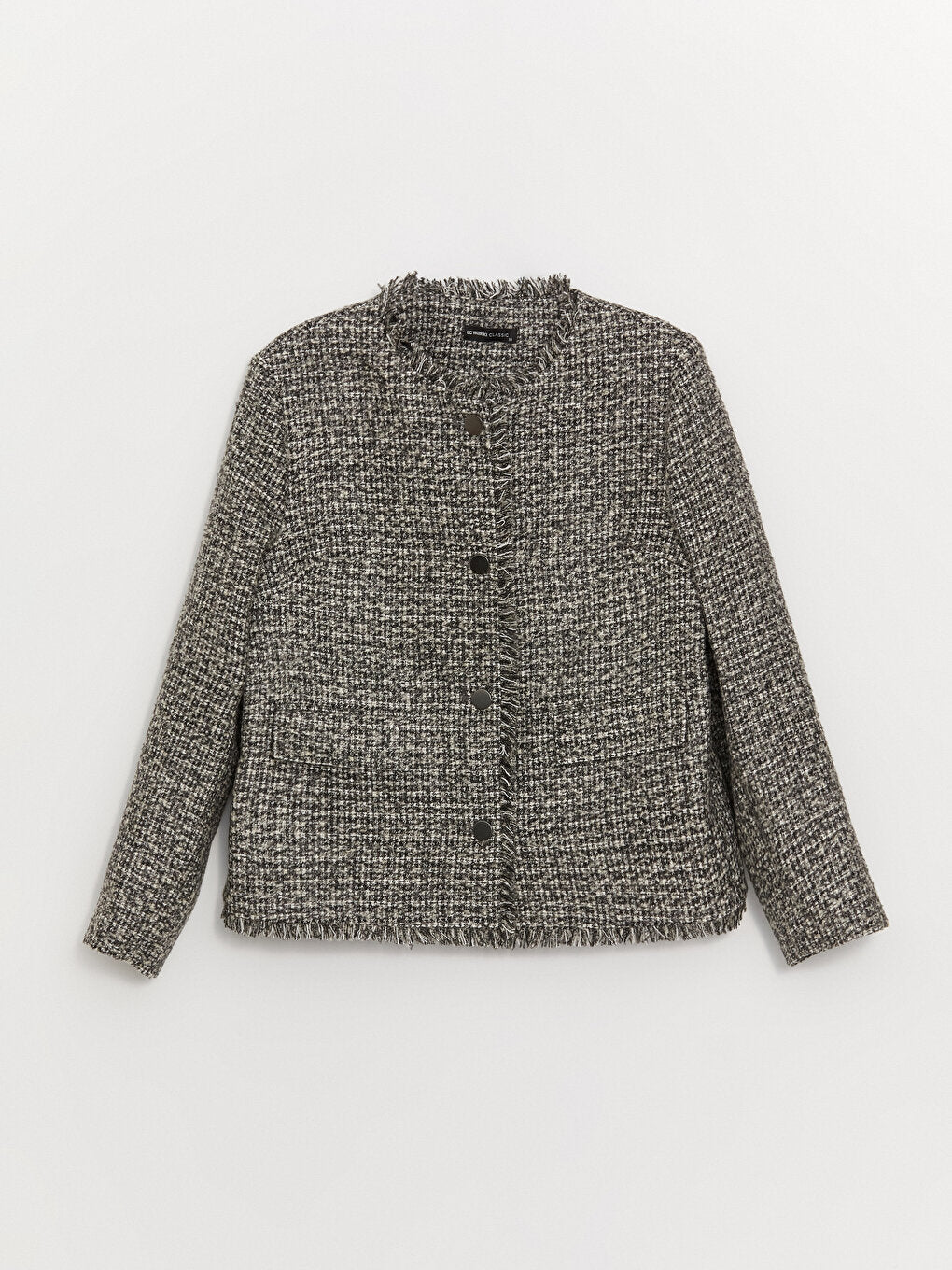 Crew Neck Self-patterned Long Sleeve Women's Tweed Jacket