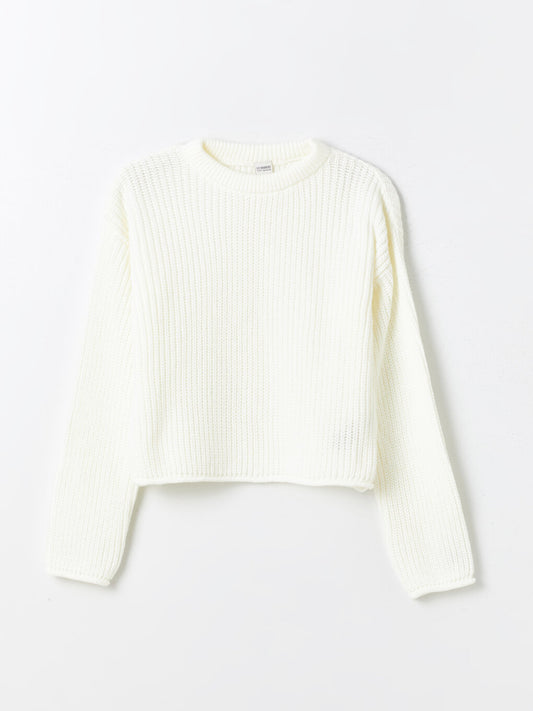 Crew Neck Long Sleeve Girl's Knitwear Sweater