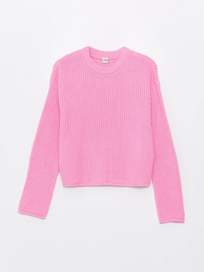 Crew Neck Long Sleeve Girl's Knitwear Sweater