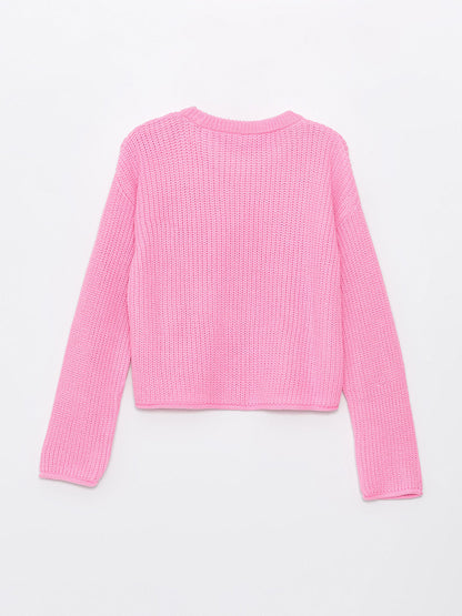 Crew Neck Long Sleeve Girl's Knitwear Sweater