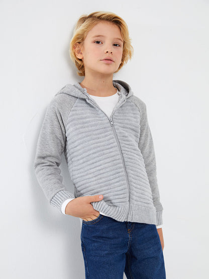 Hooded Long Sleeve Boy's Knitwear Cardigan