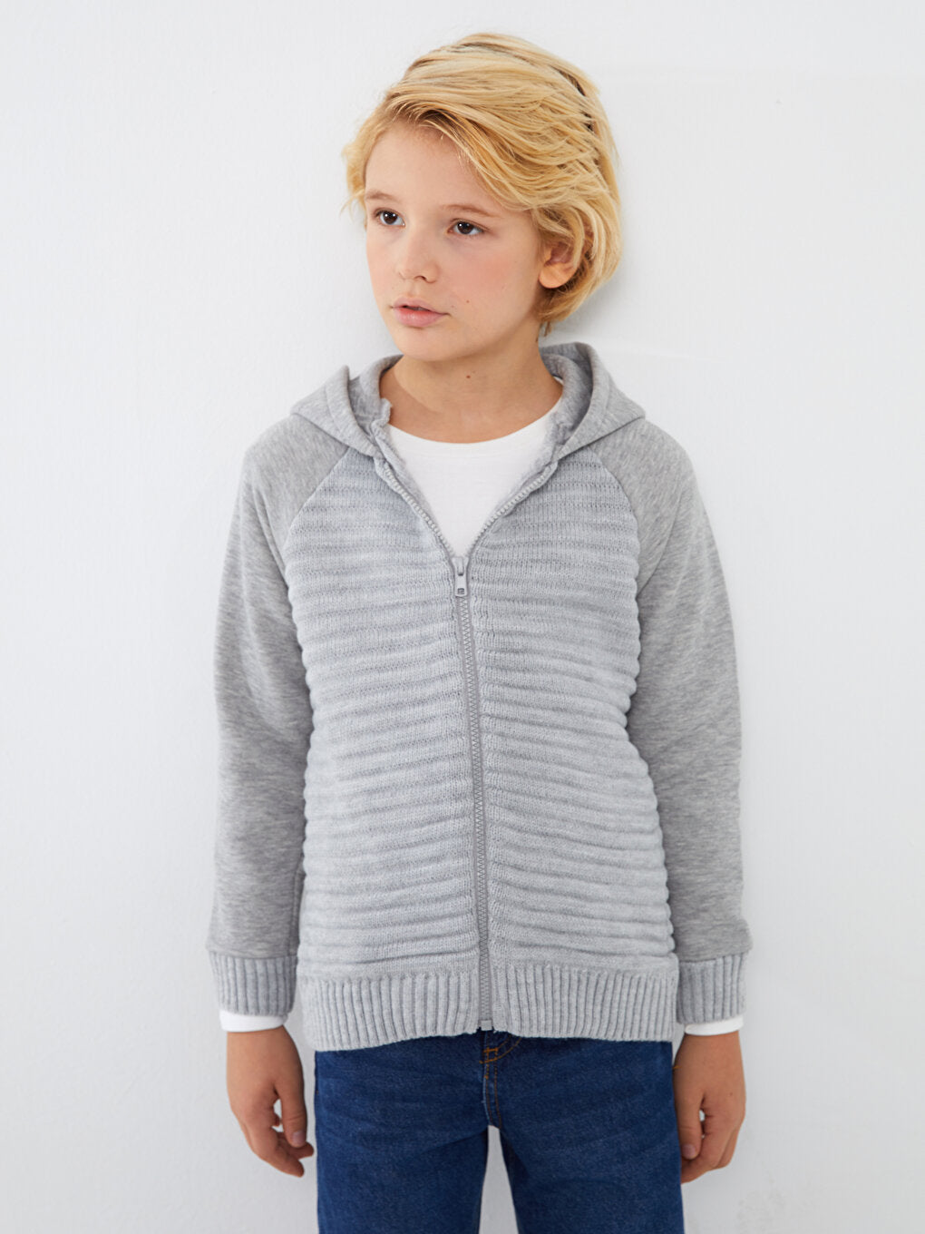 Hooded Long Sleeve Boy's Knitwear Cardigan