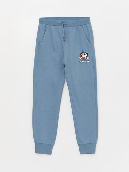 Nostalgic Monkey Printed Boy's Jogger Sweatpants with Elastic Waist