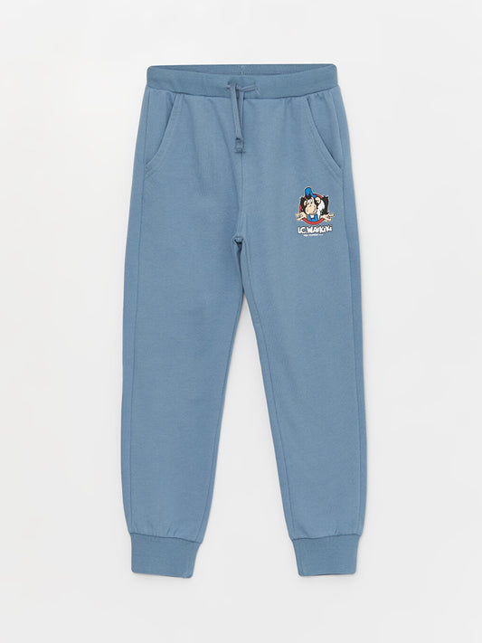 Nostalgic Monkey Printed Boy's Jogger Sweatpants with Elastic Waist