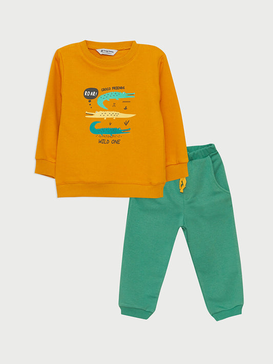 Crew Neck Long Sleeve Printed Baby Boy 2 Piece Set