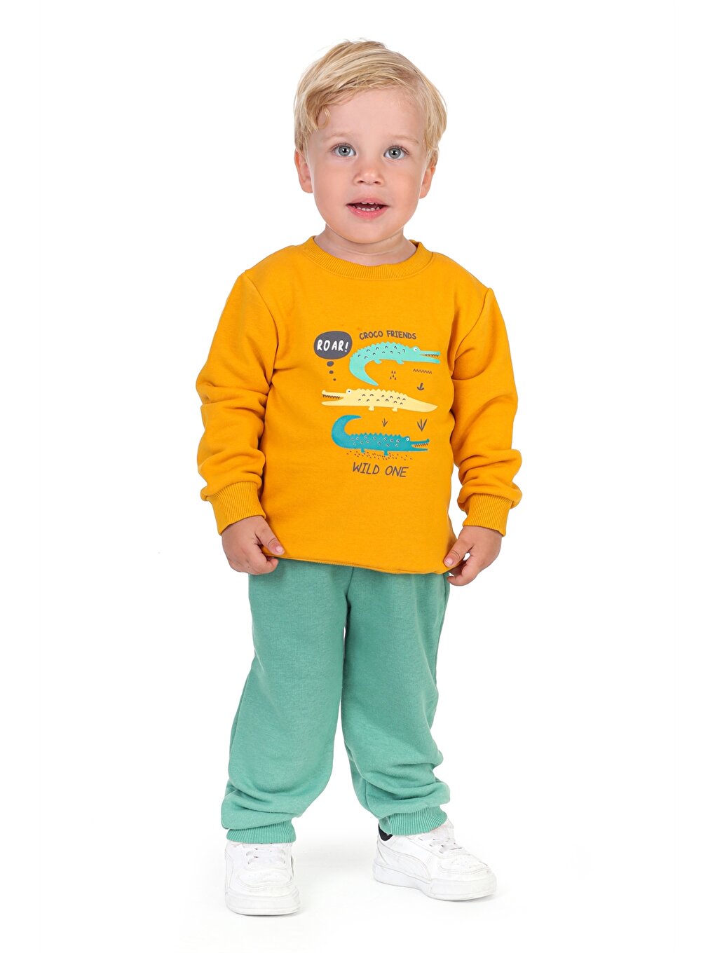 Crew Neck Long Sleeve Printed Baby Boy 2 Piece Set