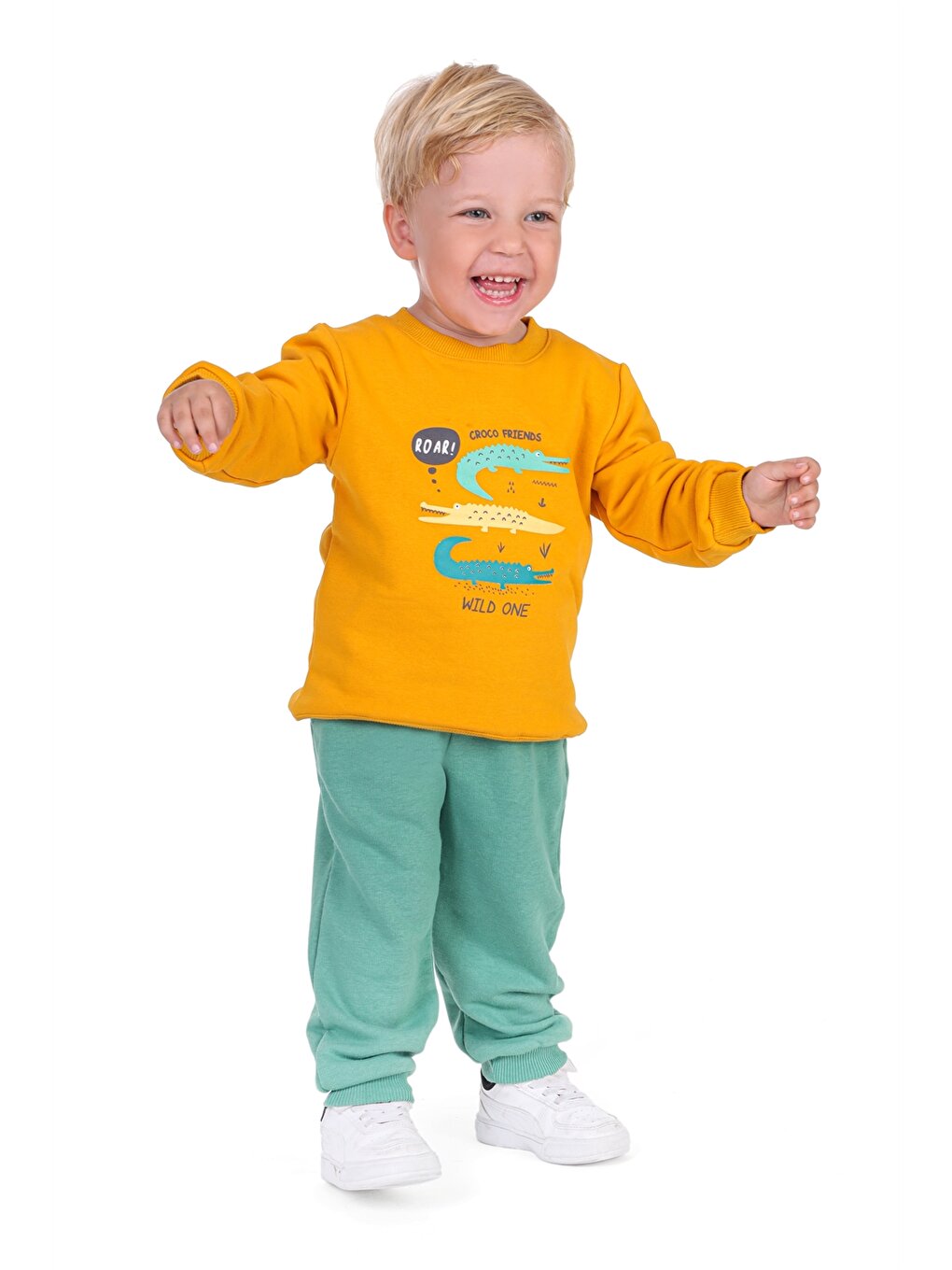 Crew Neck Long Sleeve Printed Baby Boy 2 Piece Set