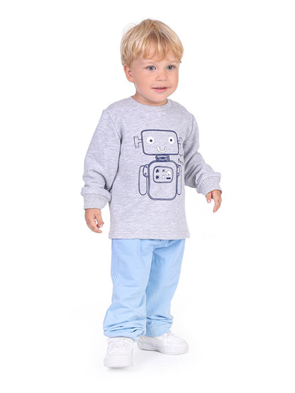 Crew Neck Long Sleeve Printed Baby Boy 2 Piece Set