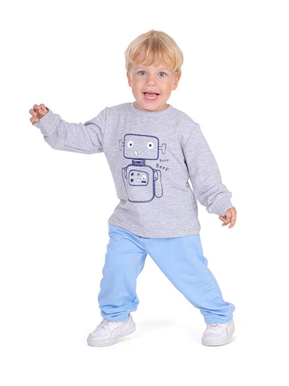 Crew Neck Long Sleeve Printed Baby Boy 2 Piece Set