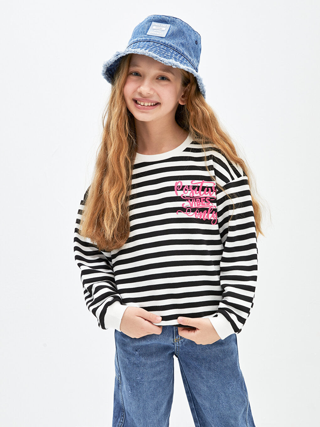 Crew Neck Striped Long Sleeve Girl's Sweatshirt