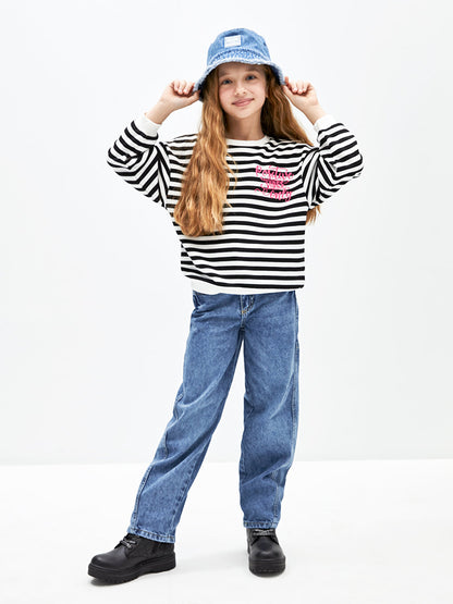 Crew Neck Striped Long Sleeve Girl's Sweatshirt