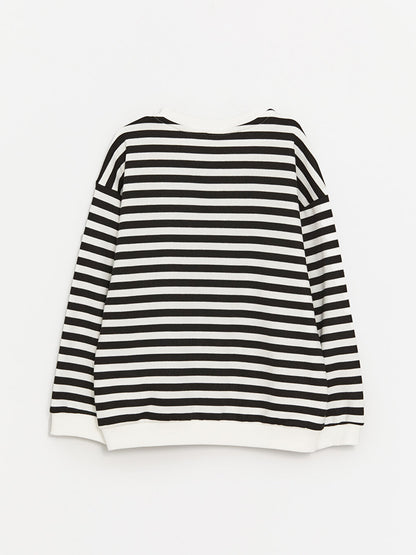 Crew Neck Striped Long Sleeve Girl's Sweatshirt