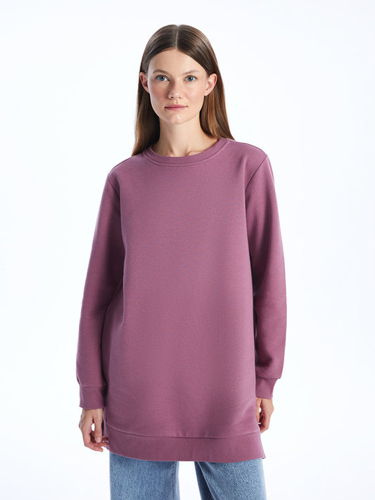 Crew Neck Plain Long Sleeve Women's Sweatshirt Tunic