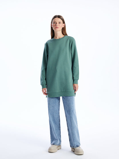 Crew Neck Plain Long Sleeve Women's Sweatshirt Tunic