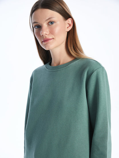 Crew Neck Plain Long Sleeve Women's Sweatshirt Tunic