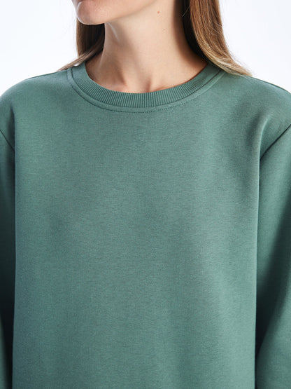 Crew Neck Plain Long Sleeve Women's Sweatshirt Tunic