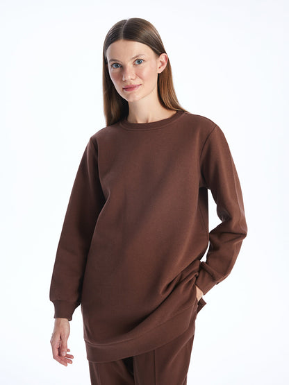 Crew Neck Plain Long Sleeve Women's Sweatshirt Tunic