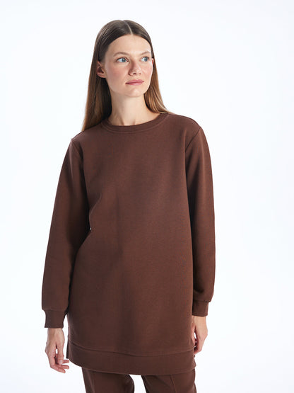 Crew Neck Plain Long Sleeve Women's Sweatshirt Tunic