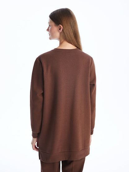 Crew Neck Plain Long Sleeve Women's Sweatshirt Tunic