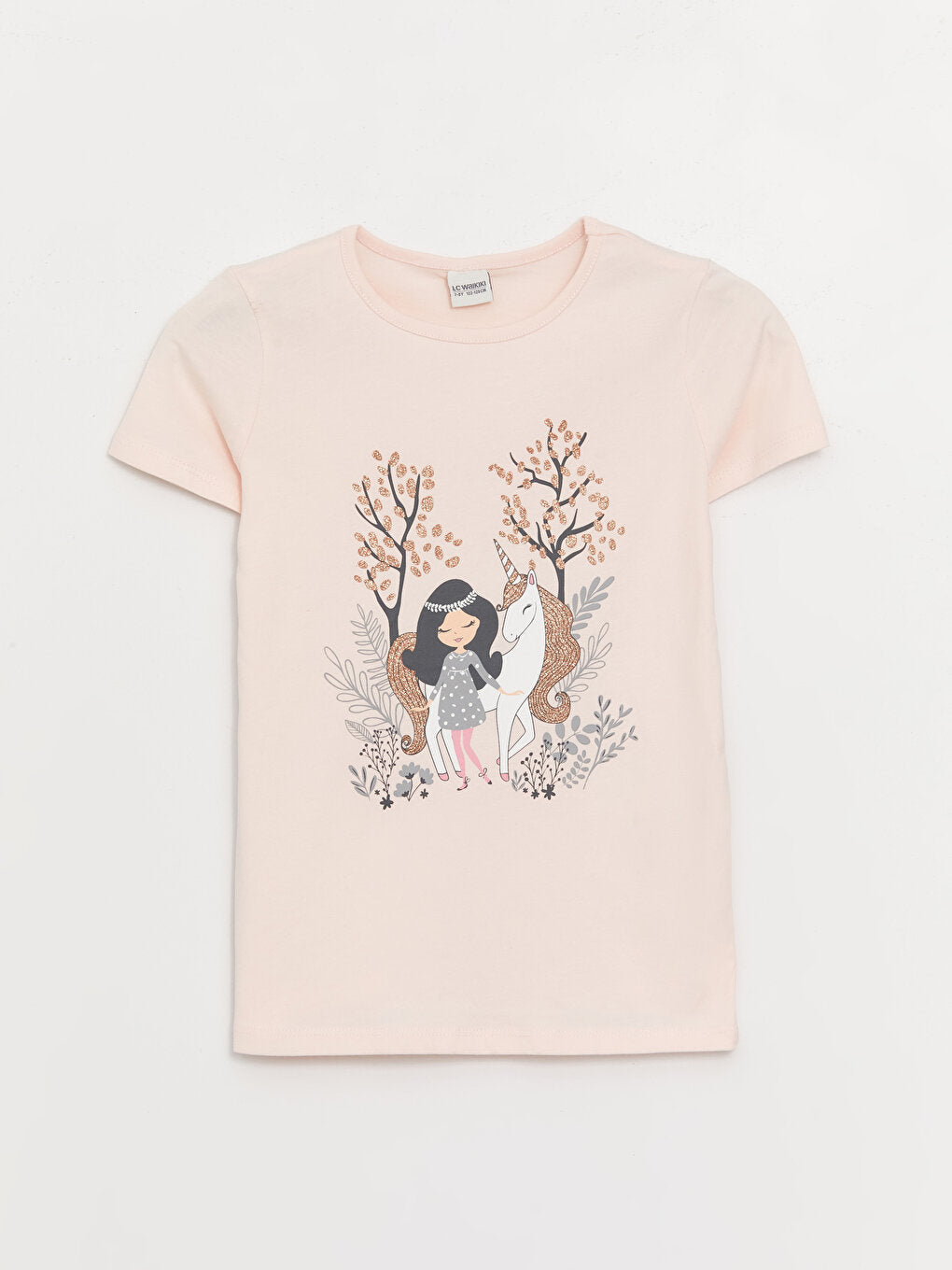 Crew Neck Printed Short Sleeve Girls' T-Shirt