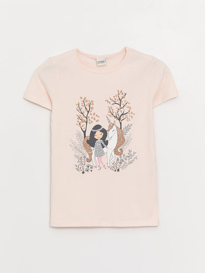 Crew Neck Printed Short Sleeve Girls' T-Shirt