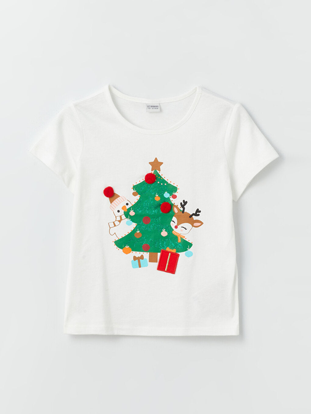 Crew Neck New Year Themed Short Sleeve Girls' T-Shirt