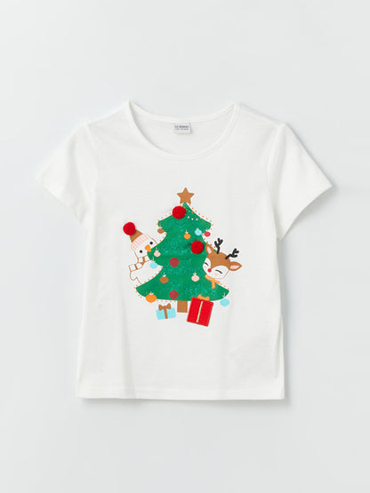 Crew Neck New Year Themed Short Sleeve Girls' T-Shirt