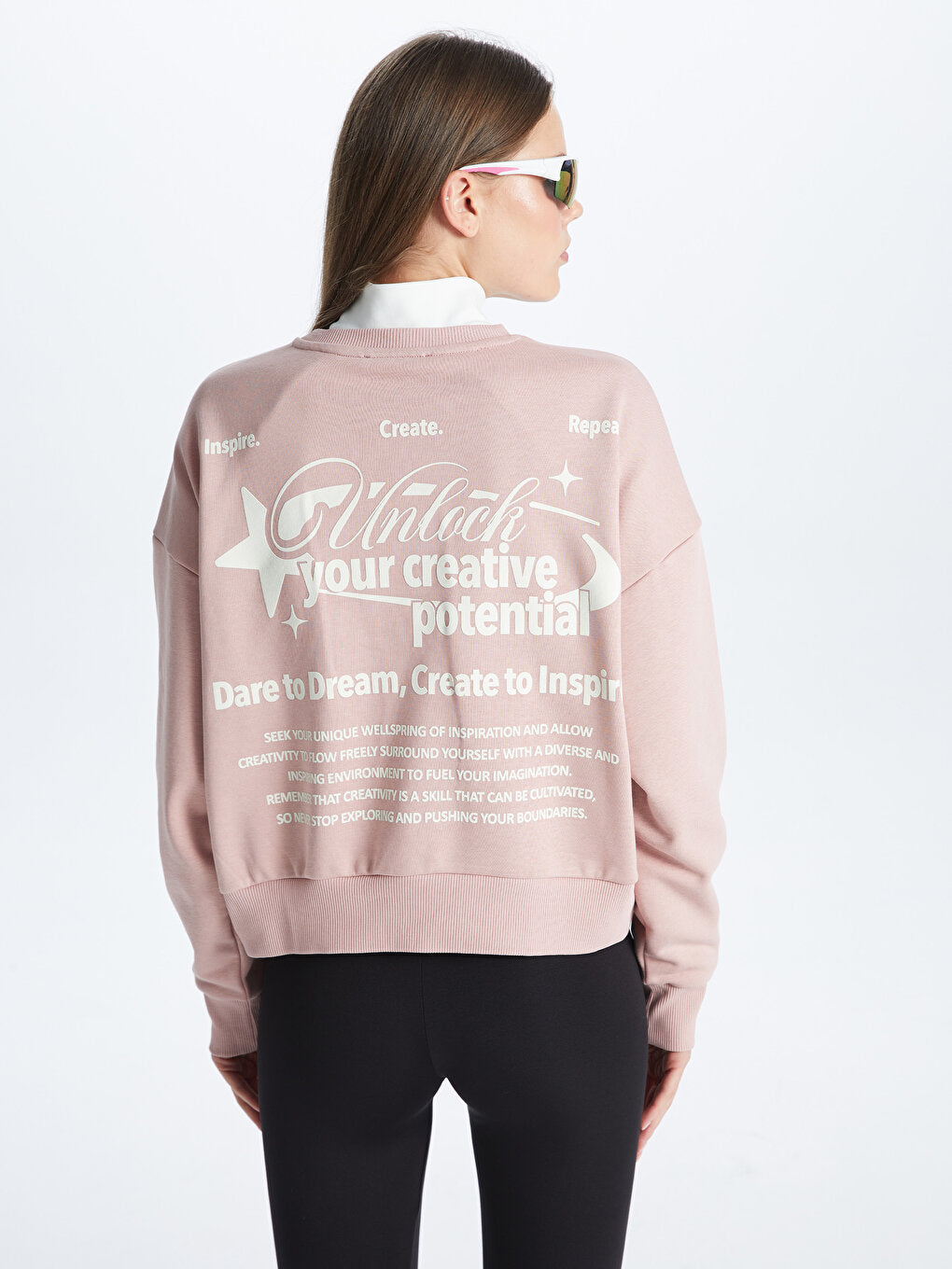 Crew Neck Printed Long Sleeve Oversize Women's Sweatshirt