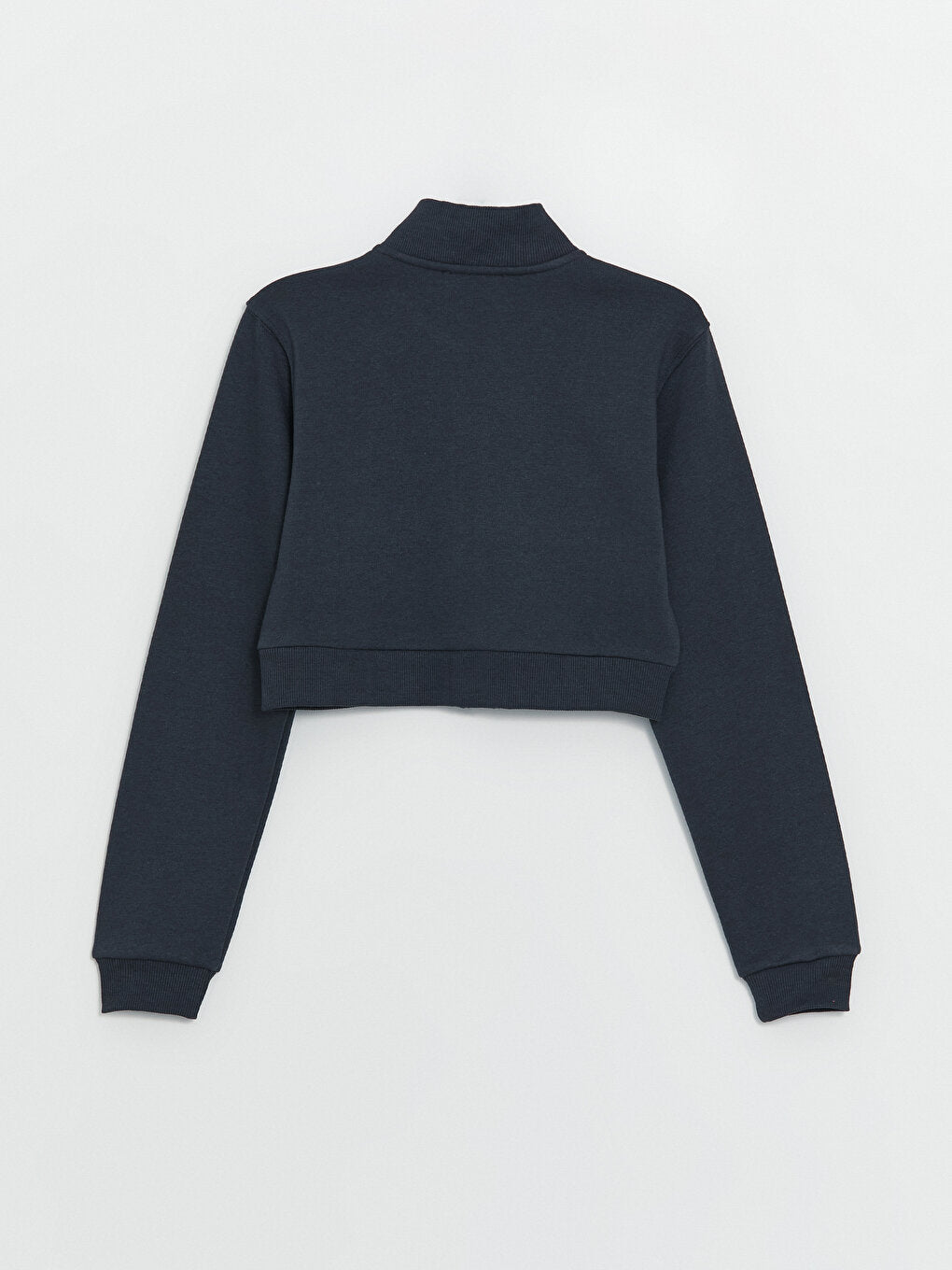 High Collar Plain Long Sleeve Crop Women's Zipper Sweatshirt