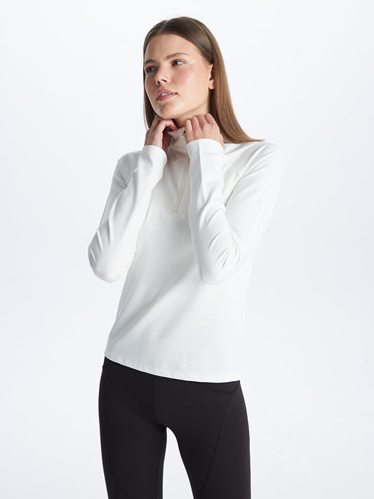 High Collar Plain Long Sleeve Women's T-Shirt