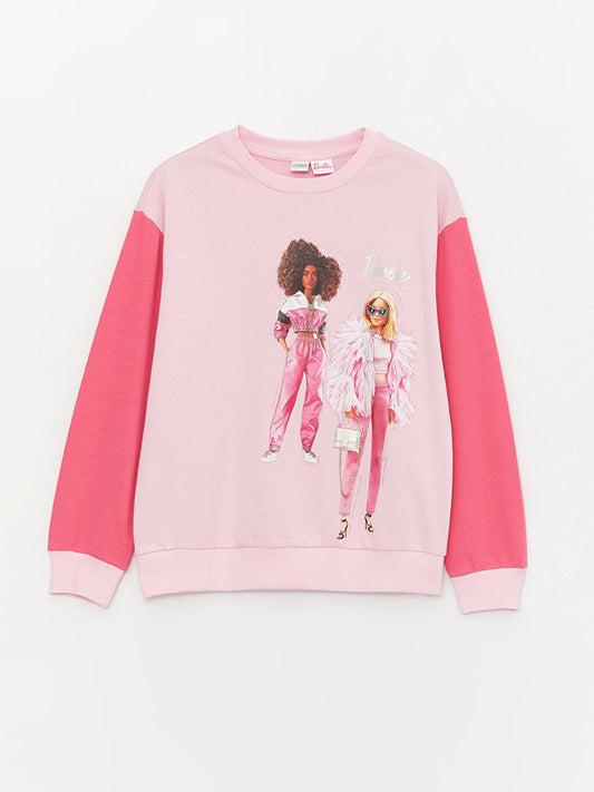 Crew Neck Barbie Printed Long Sleeve Girl's Sweatshirt