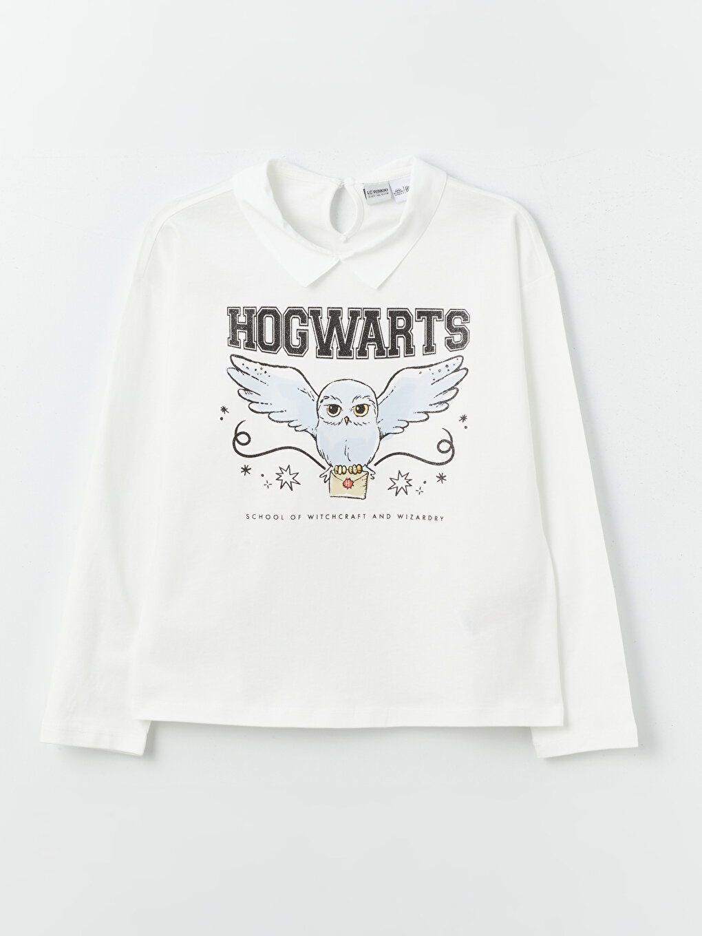 Shirt Collar Harry Potter Printed Long Sleeve Girl's T-Shirt