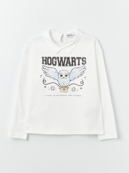 Shirt Collar Harry Potter Printed Long Sleeve Girl's T-Shirt