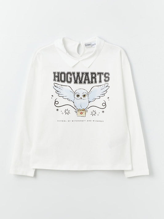 Shirt Collar Harry Potter Printed Long Sleeve Girl's T-Shirt