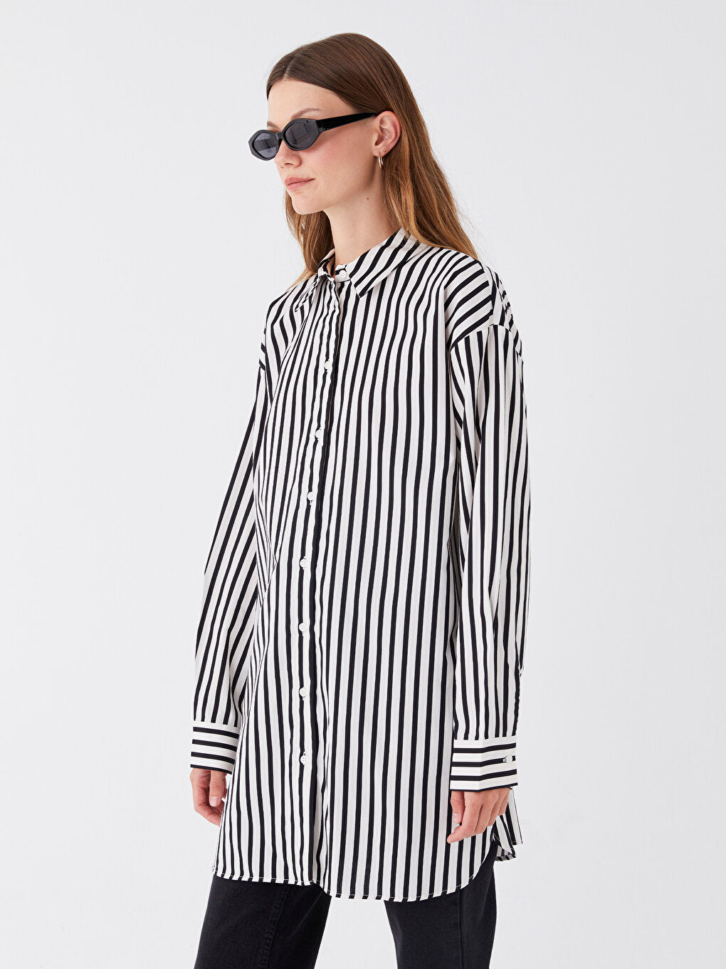 Striped Long Sleeve Oversize Women's Shirt Tunic