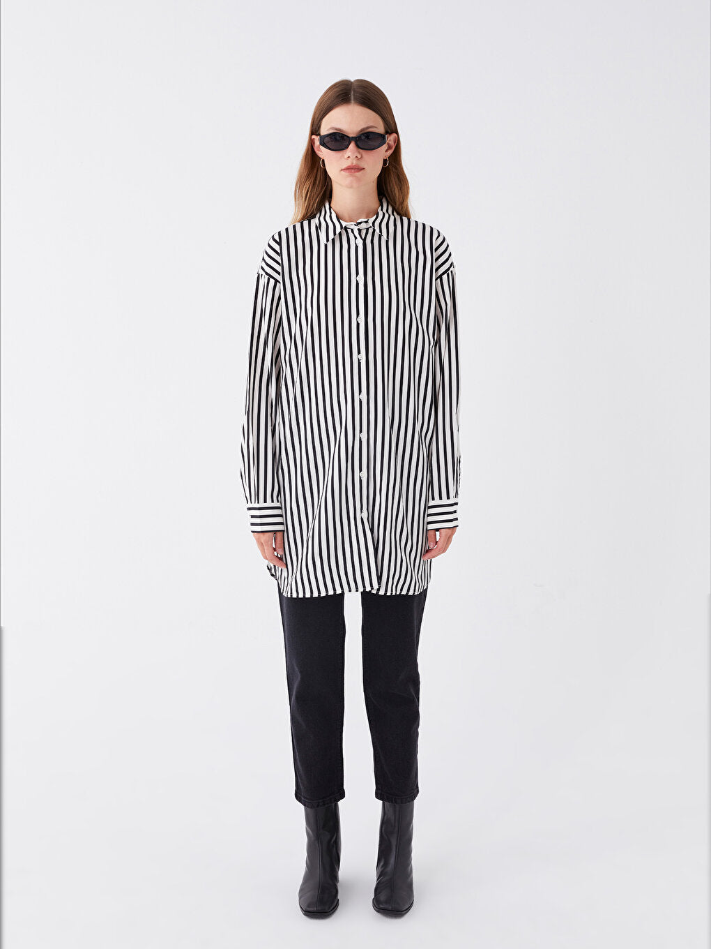 Striped Long Sleeve Oversize Women's Shirt Tunic