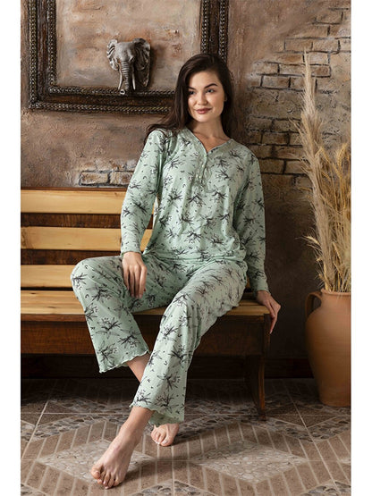 Embroidery Detailed V-Neck Women's Pajama Set