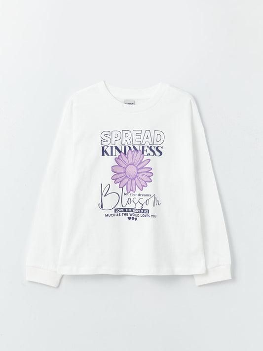 Crew Neck Printed Long Sleeve Girls' T-Shirt