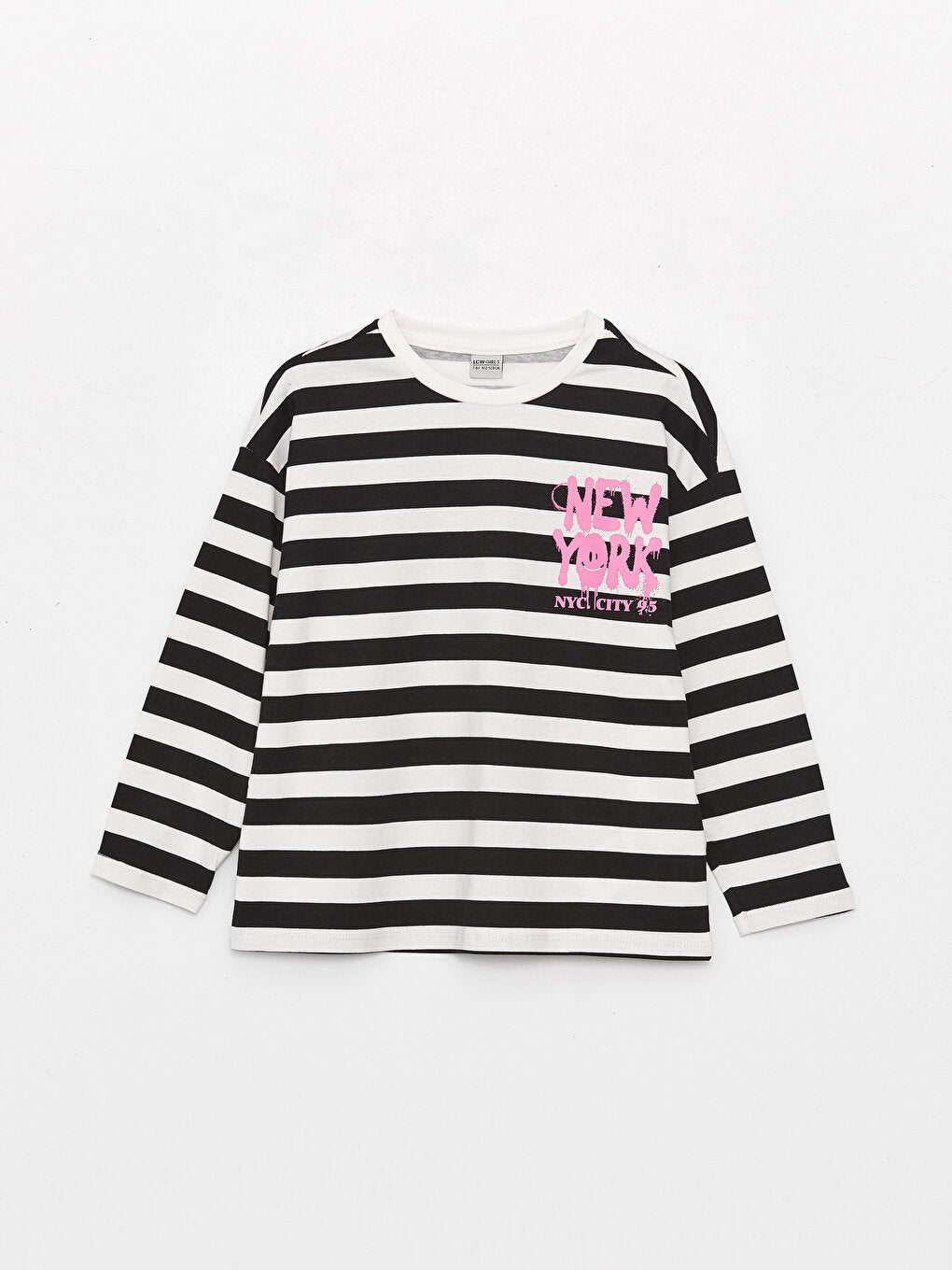 Crew Neck Striped Long Sleeve Girl's T-Shirt