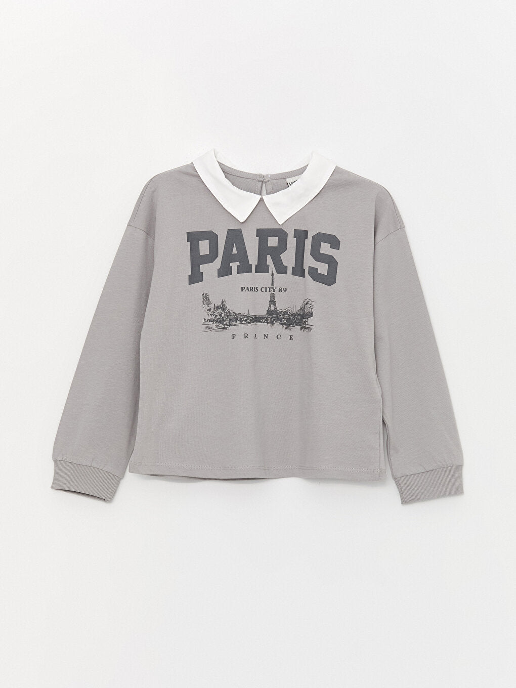 Shirt Collar Printed Long Sleeve Girl's T-shirt