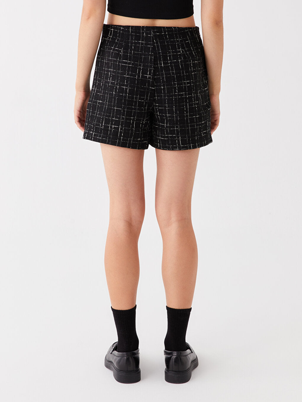 Plaid Women's Tweed Shorts Skirt with Elastic Waist