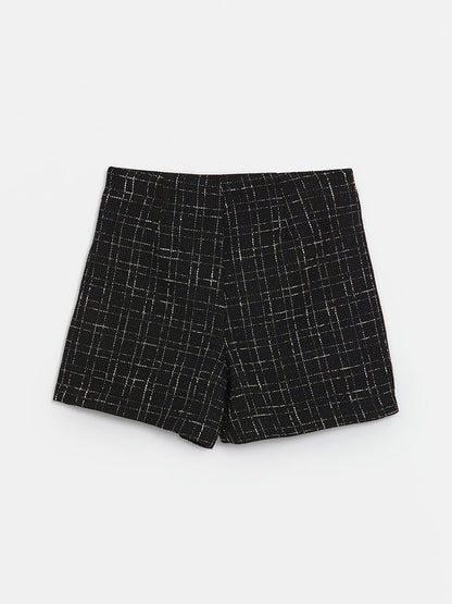 Plaid Women's Tweed Shorts Skirt with Elastic Waist