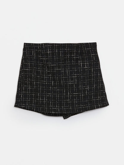 Plaid Women's Tweed Shorts Skirt with Elastic Waist